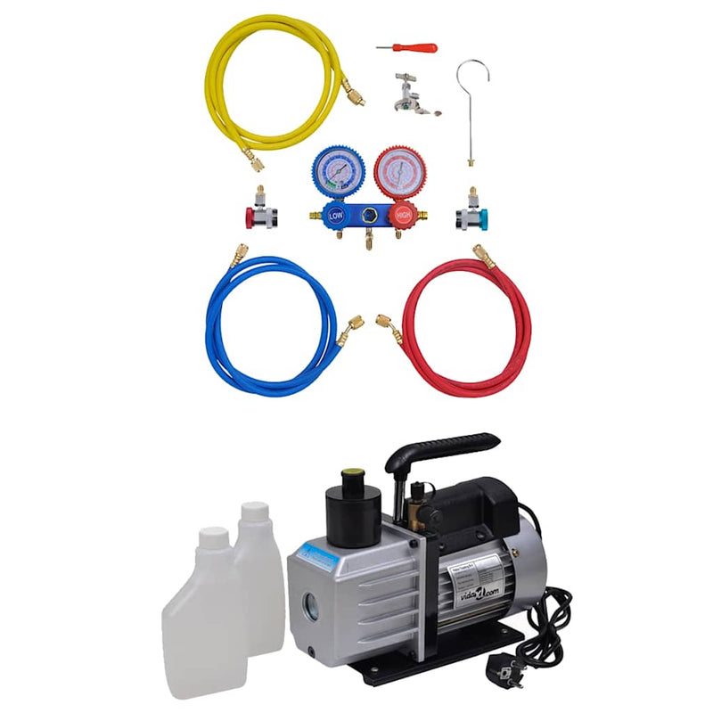 Pompă de vid 50 L/min cu set de manometre cu 2 căi în set scule