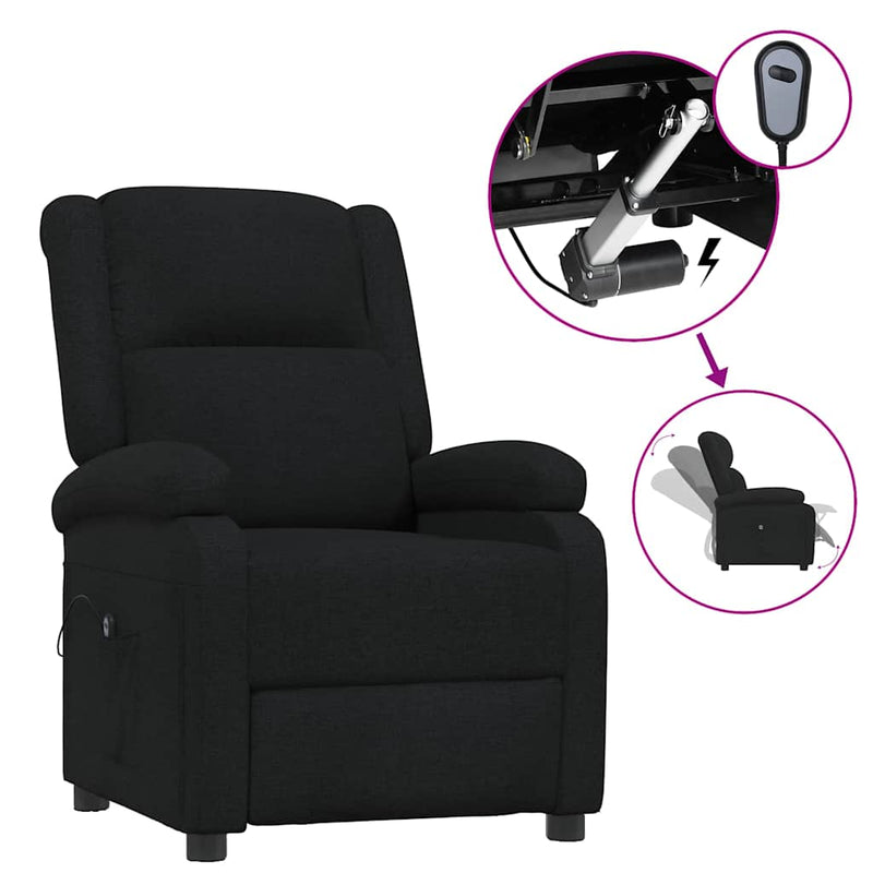 Fotoliu rabatabil electric, negru, material textil