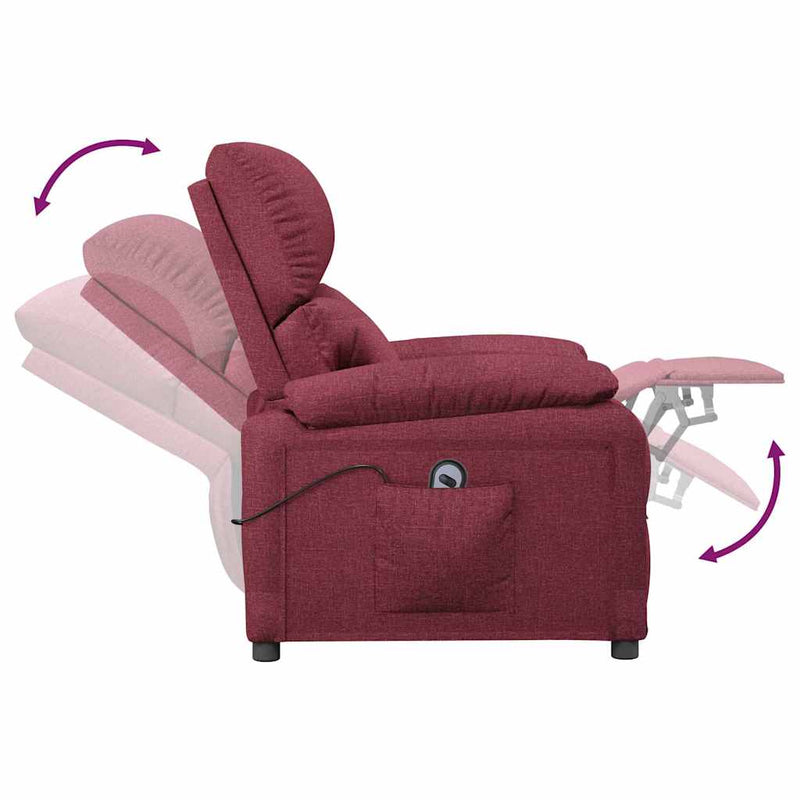 Fotoliu rabatabil electric, roșu vin, material textil