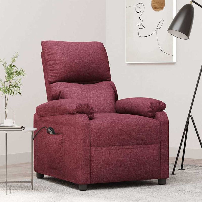 Fotoliu rabatabil electric, roșu vin, material textil