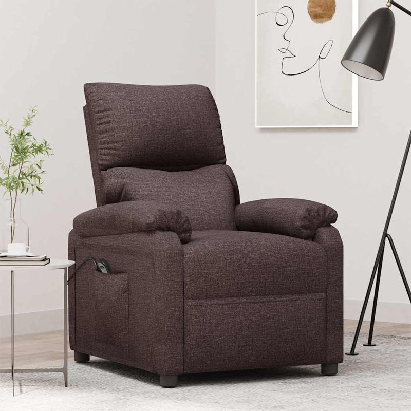 Fotoliu rabatabil electric, maro închis, material textil