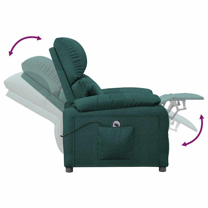 Fotoliu rabatabil electric, verde închis, material textil