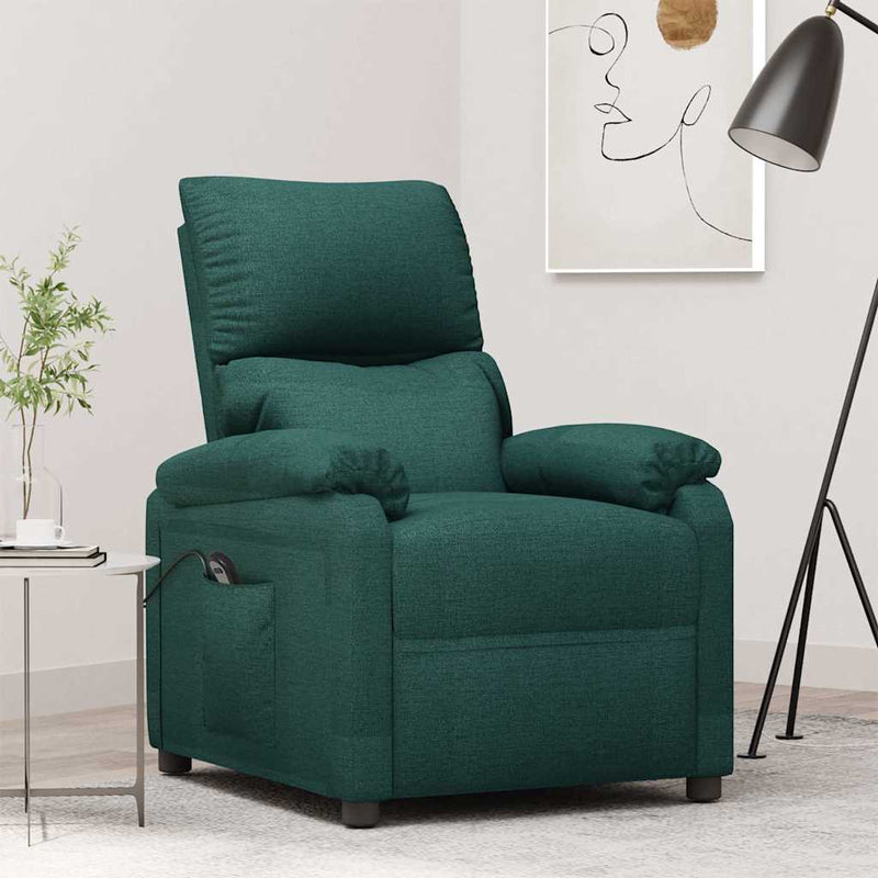 Fotoliu rabatabil electric, verde închis, material textil