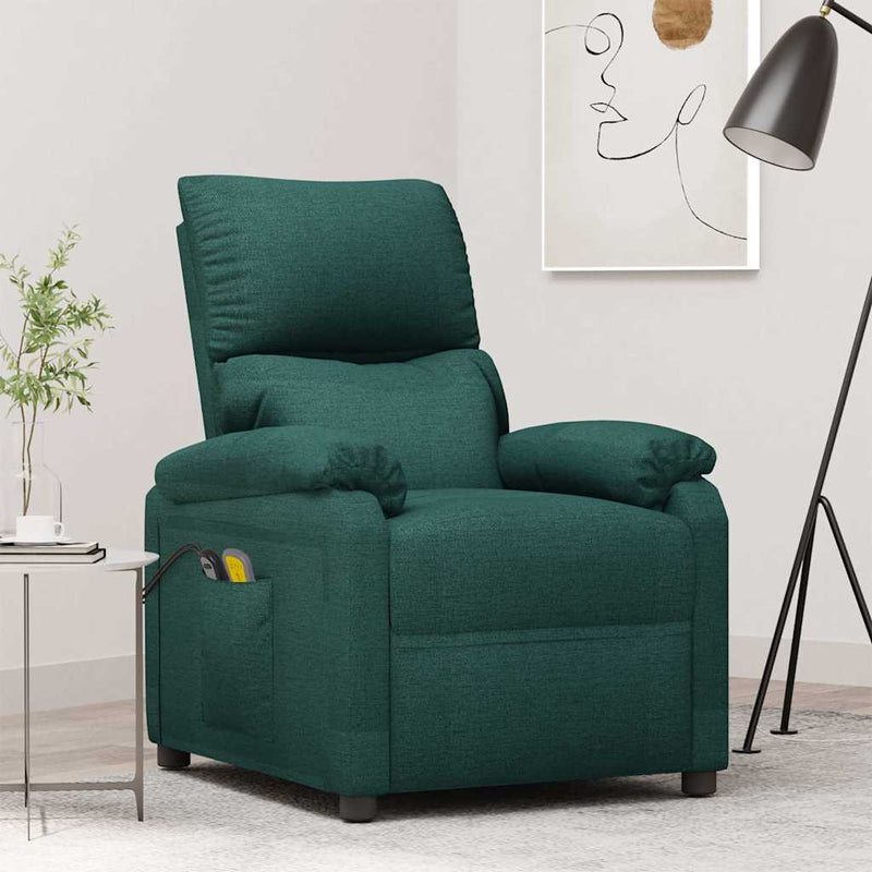 Fotoliu de masaj electric, verde închis, material textil
