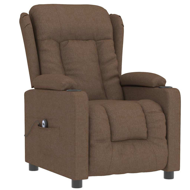 Fotoliu rabatabil electric, maro, material textil