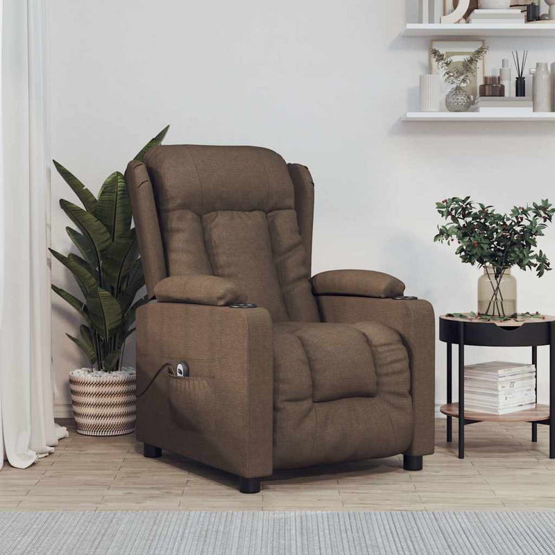 Fotoliu rabatabil electric, maro, material textil