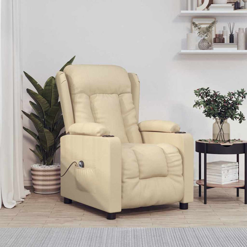 Fotoliu rabatabil electric, crem, material textil