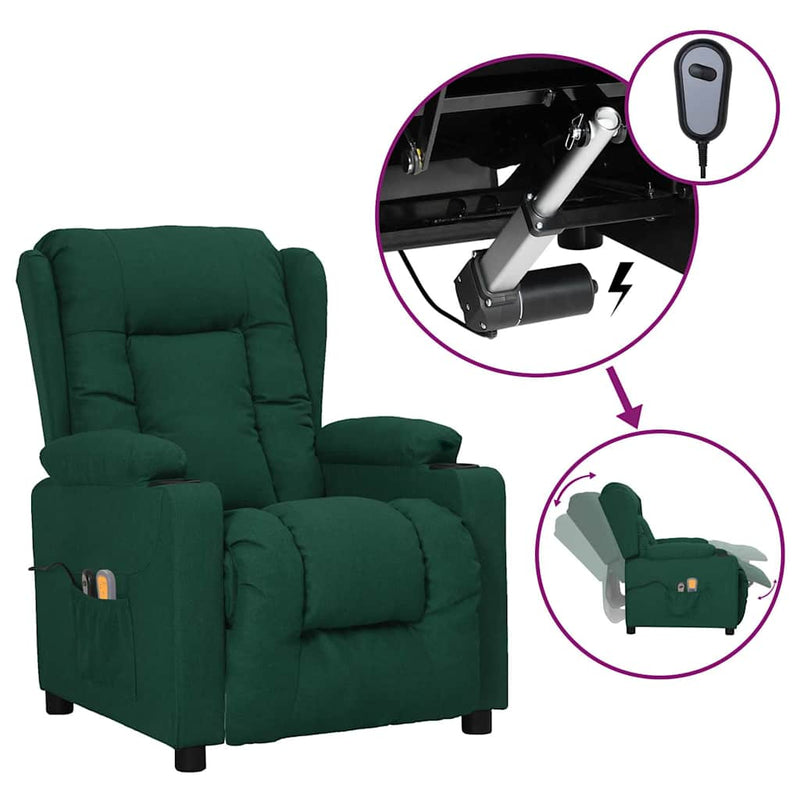 Fotoliu de masaj electric, verde închis, material textil