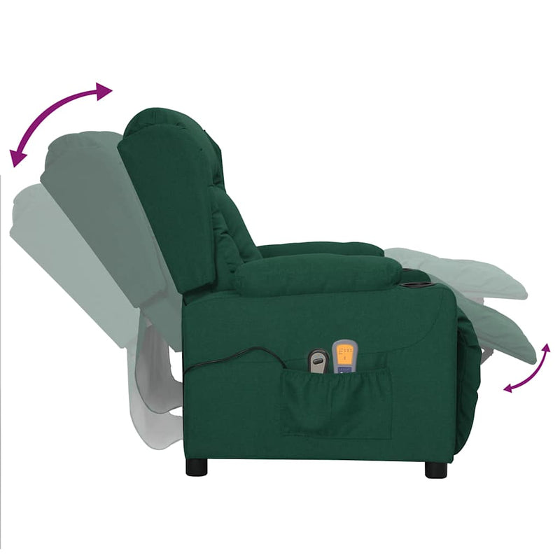 Fotoliu de masaj electric, verde închis, material textil