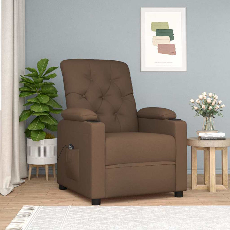 Fotoliu rabatabil electric, maro, material textil