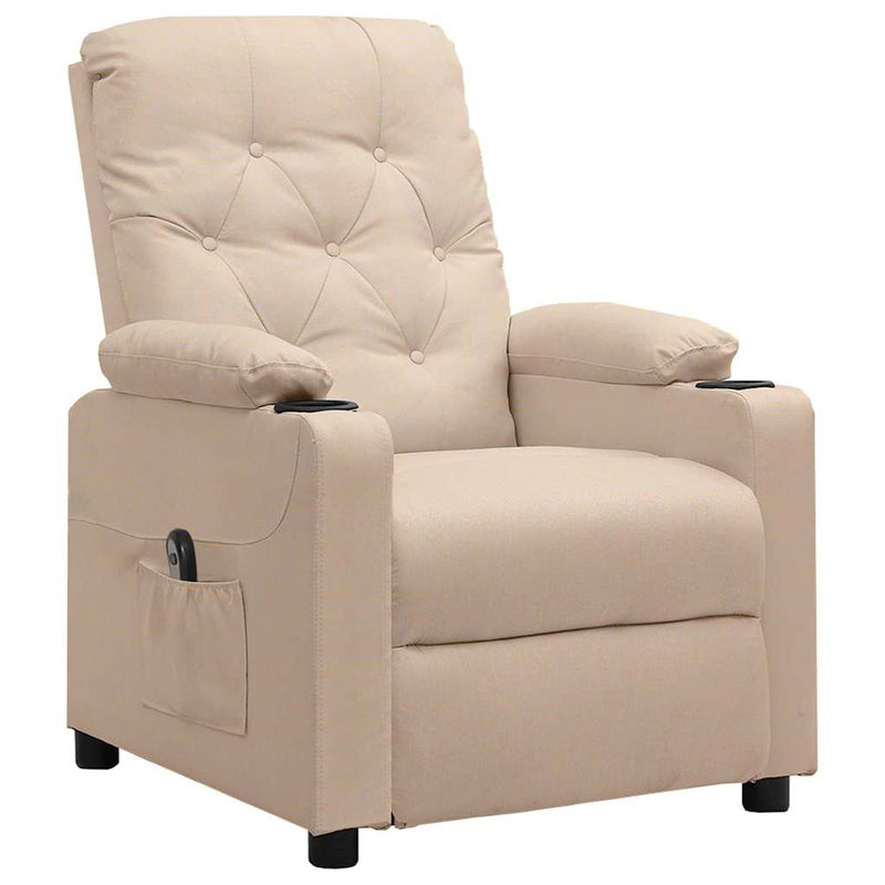 Fotoliu rabatabil electric, crem, material textil