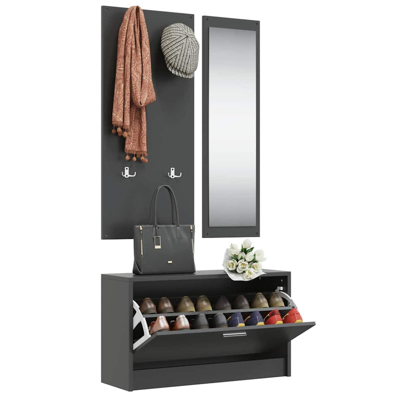 Set pantofar 3 în 1, negru, lemn prelucrat
