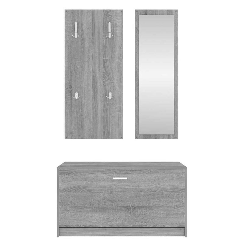 Set pantofar 3 în 1, gri sonoma, lemn prelucrat