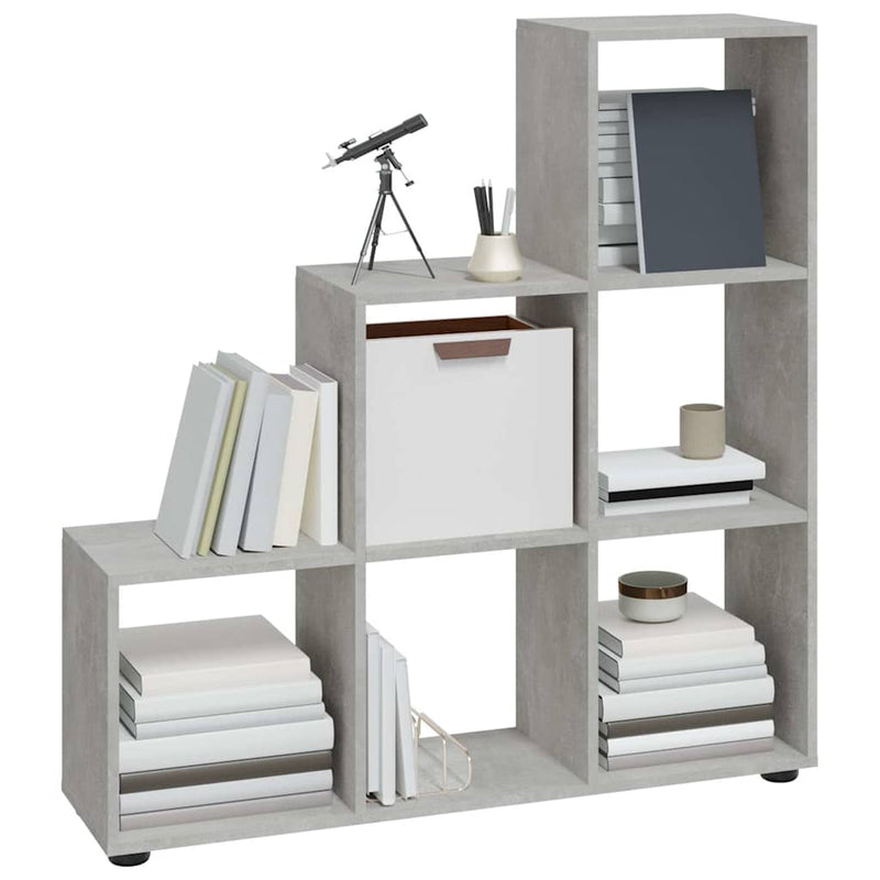 Bibliotecă în trepte, gri beton, 107 cm, lemn compozit