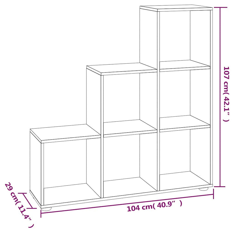 Bibliotecă în trepte, gri beton, 107 cm, lemn compozit