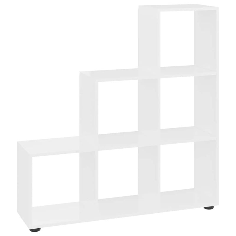Bibliotecă în trepte, alb extralucios, 107 cm, lemn compozit