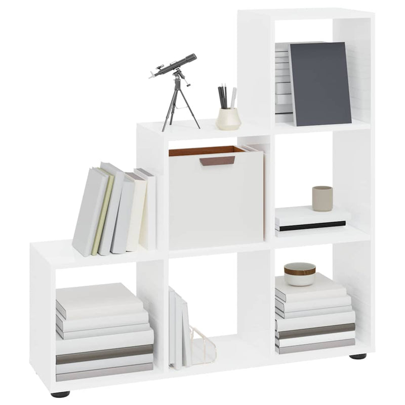 Bibliotecă în trepte, alb extralucios, 107 cm, lemn compozit
