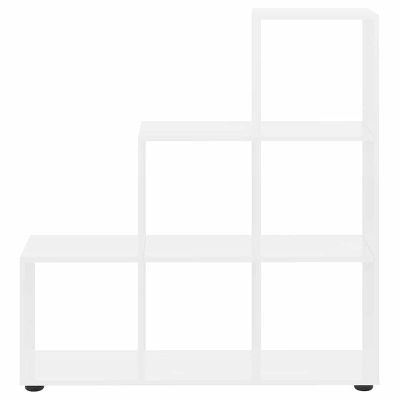 Bibliotecă în trepte, alb extralucios, 107 cm, lemn compozit