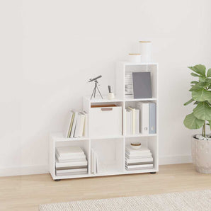 Bibliotecă în trepte, alb extralucios, 107 cm, lemn compozit