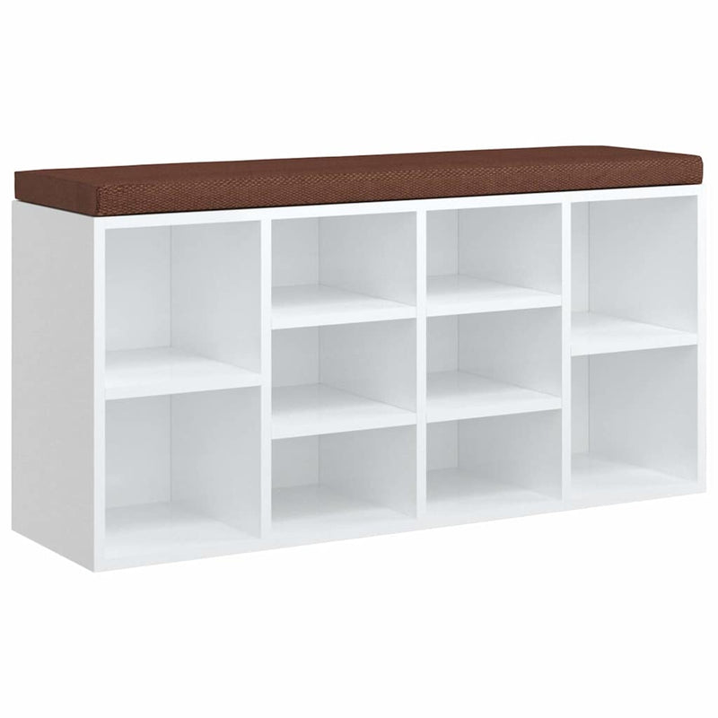 Bancheta pantofar, alb extralucios, 103x30x48 cm, lemn compozit