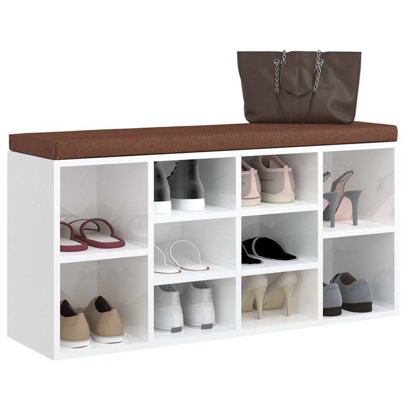 Bancheta pantofar, alb extralucios, 103x30x48 cm, lemn compozit