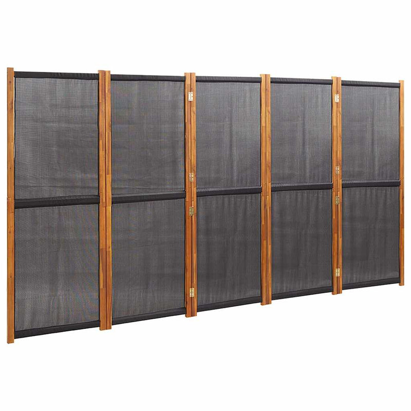 Paravan de cameră cu 5 panouri, negru, 350x180 cm
