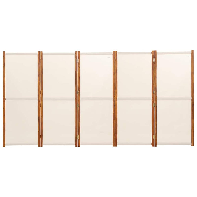 Paravan de cameră cu 5 panouri, alb crem, 350x180 cm