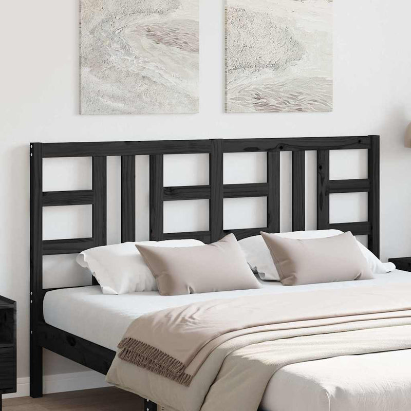 Tăblie de pat, negru, 146x4x100 cm, lemn masiv de pin