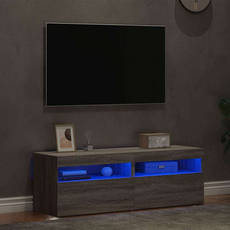 Comode TV cu lumini LED, 2 buc., gri sonoma, 60x35x40 cm