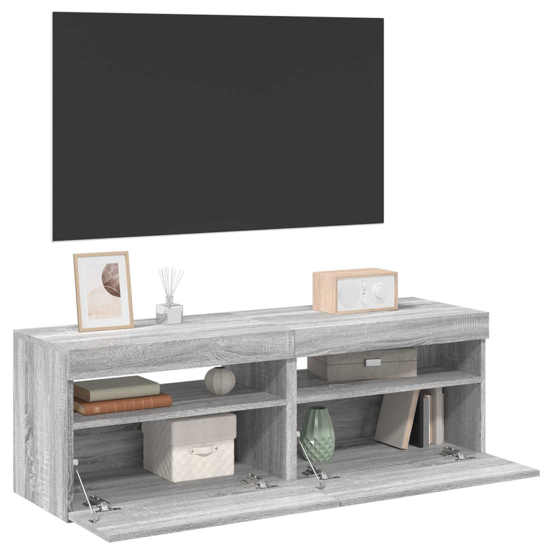 Comode TV cu lumini LED, 2 buc., gri sonoma, 60x35x40 cm