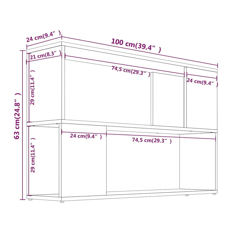 Bibliotecă, gri sonoma, 100x24x63 cm, lemn prelucrat
