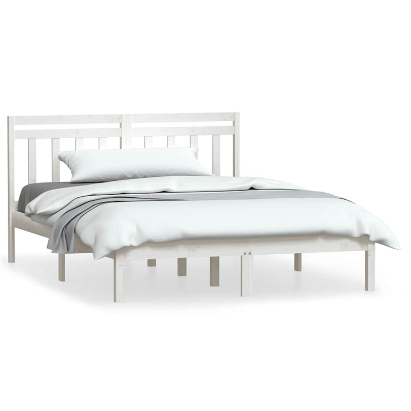 Cadru pat, alb, 140x200 cm, lemn masiv de pin