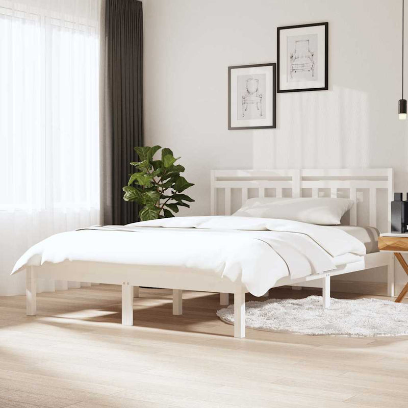 Cadru pat, alb, 140x200 cm, lemn masiv de pin