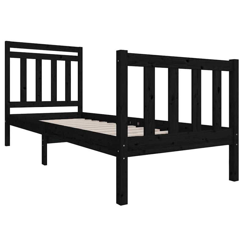 Cadru de pat mic single, negru, 75x190 cm, lemn masiv
