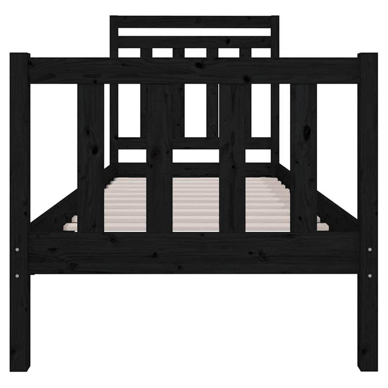 Cadru de pat mic single, negru, 75x190 cm, lemn masiv