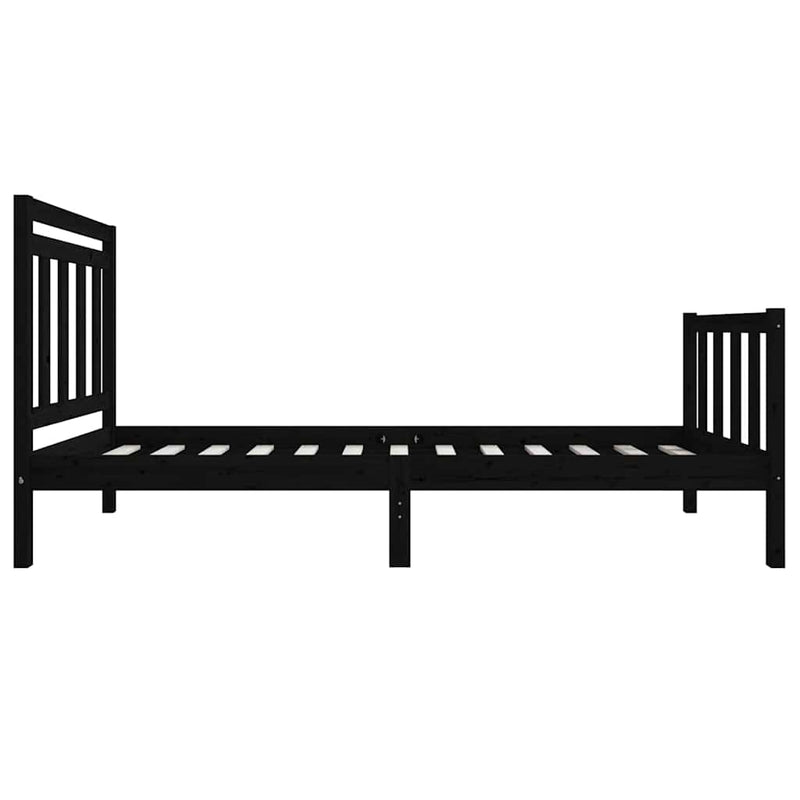Cadru de pat mic single, negru, 75x190 cm, lemn masiv