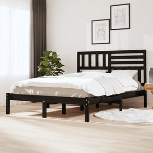 Cadru de pat, negru, 140x190 cm, lemn masiv de pin