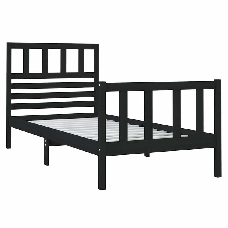 Cadru de pat mic single, negru, 75x190 cm, lemn masiv