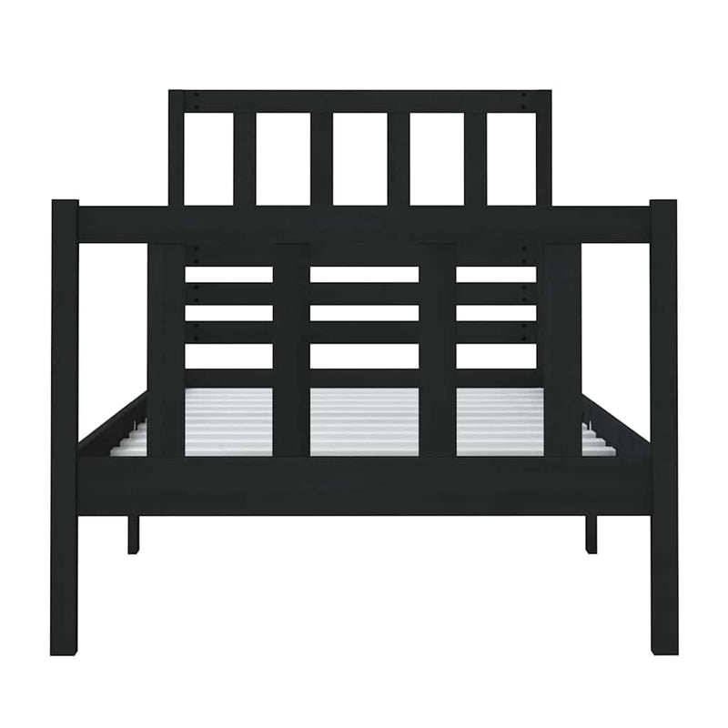 Cadru de pat mic single, negru, 75x190 cm, lemn masiv