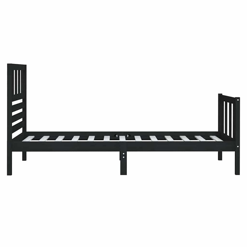 Cadru de pat mic single, negru, 75x190 cm, lemn masiv