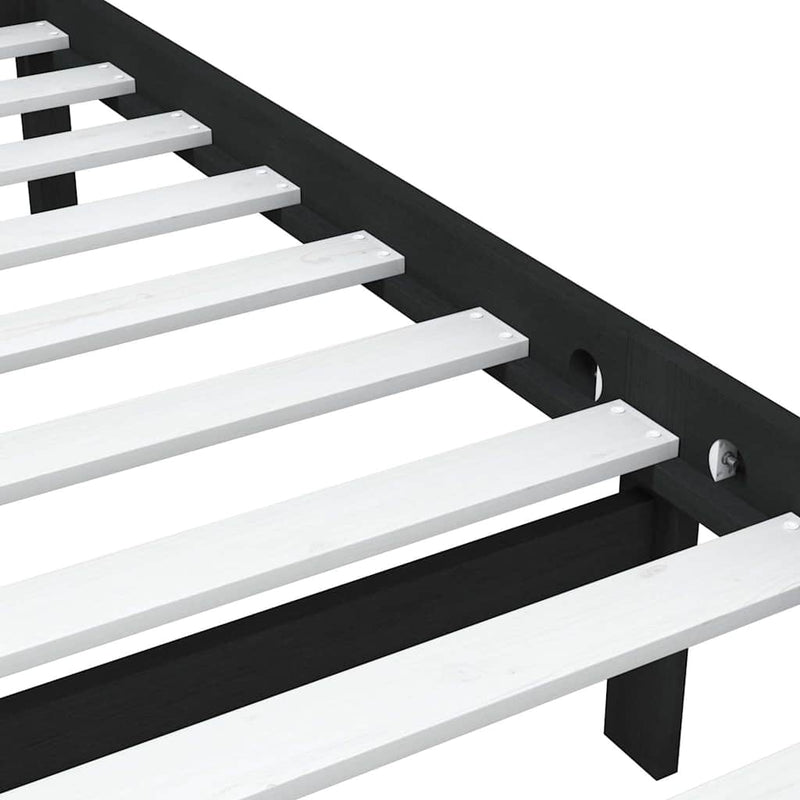 Cadru de pat mic single, negru, 75x190 cm, lemn masiv