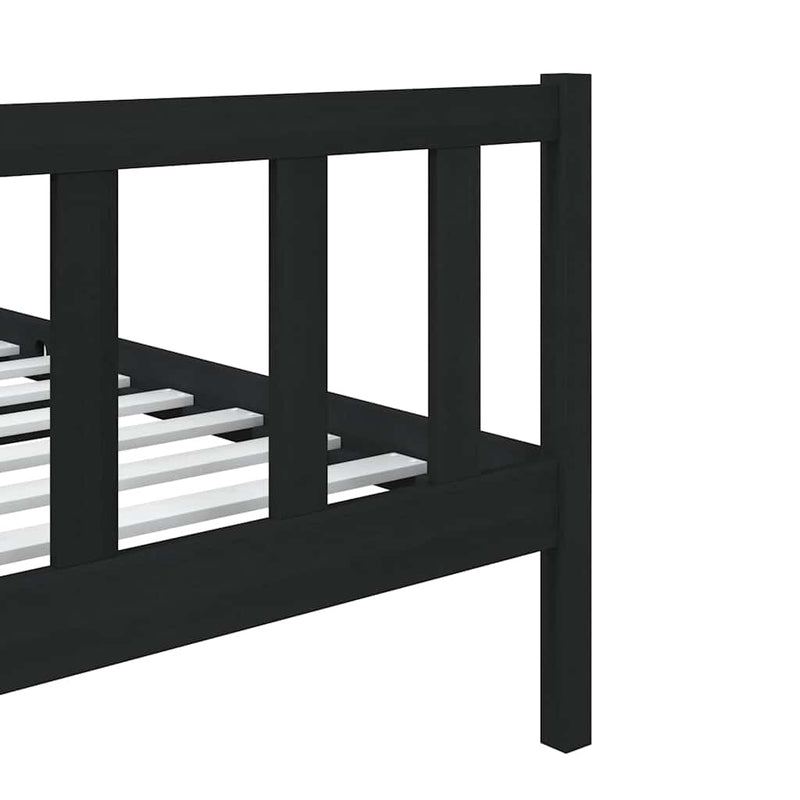 Cadru de pat mic single, negru, 75x190 cm, lemn masiv