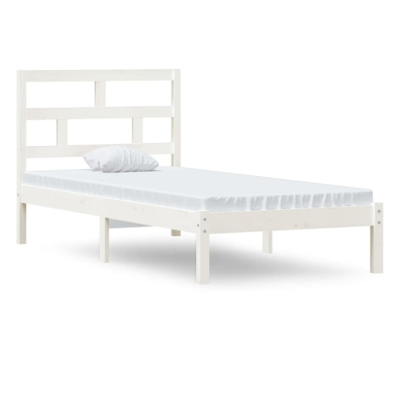 Cadru de pat single, alb, 90x190 cm, lemn masiv