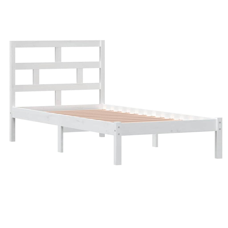 Cadru de pat single, alb, 90x190 cm, lemn masiv
