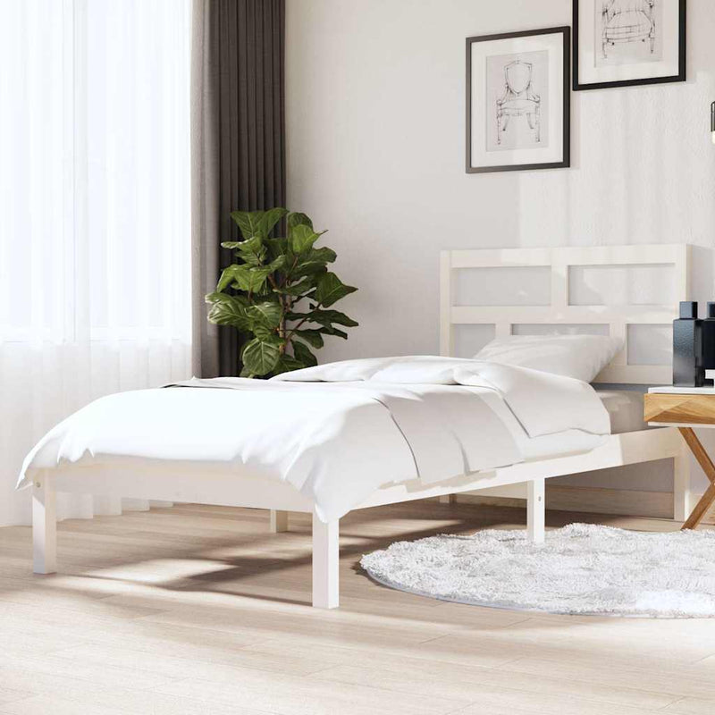 Cadru de pat single, alb, 90x190 cm, lemn masiv