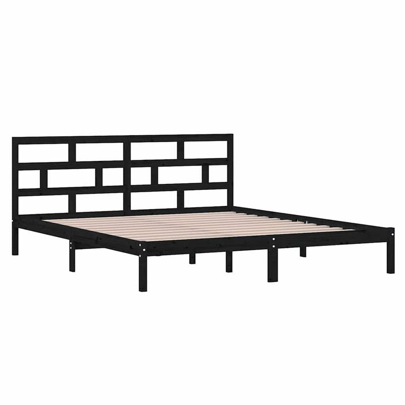 Cadru de pat dublu, negru, 135x190 cm, lemn masiv