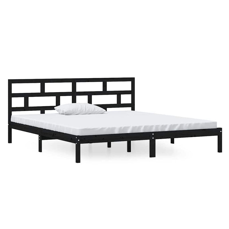 Cadru de pat, negru, 140x190 cm, lemn masiv de pin