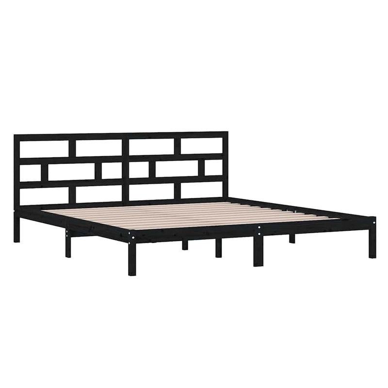 Cadru de pat, negru, 140x190 cm, lemn masiv de pin
