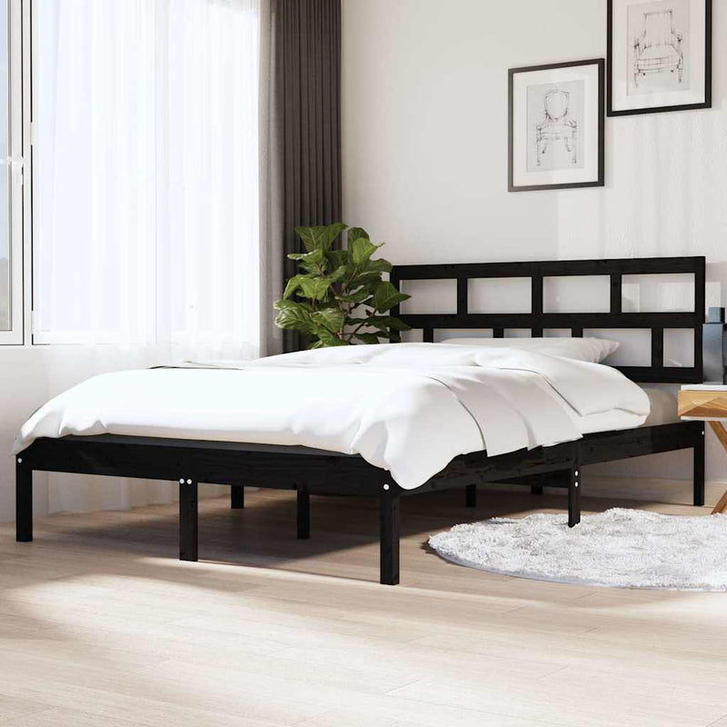 Cadru de pat, negru, 140x190 cm, lemn masiv de pin