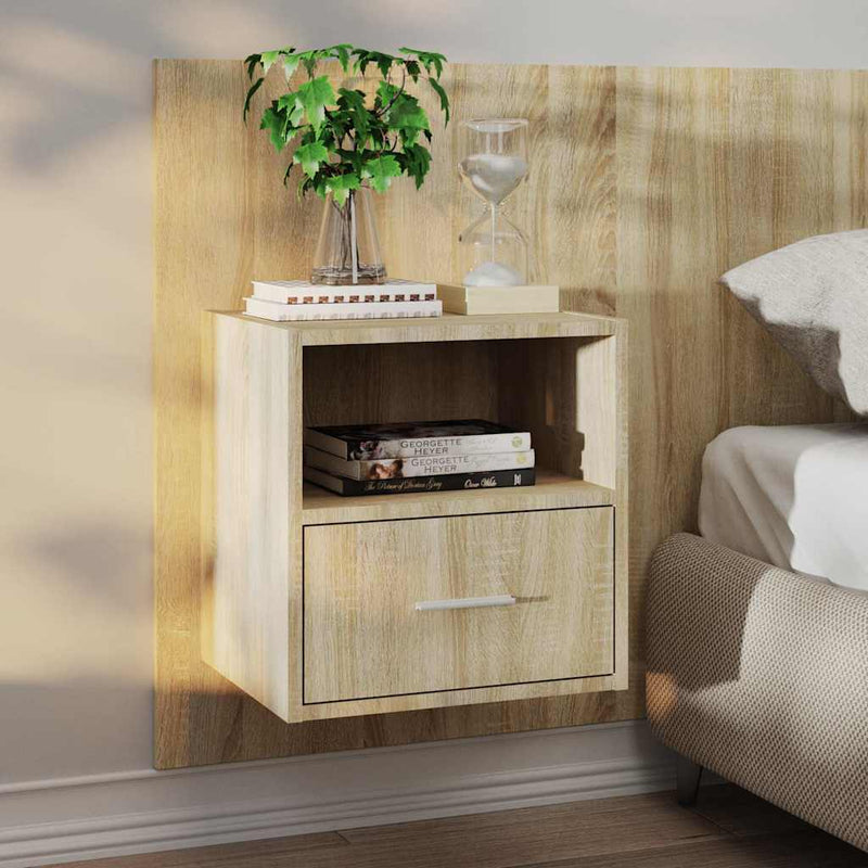 Noptiere de perete, 2 buc., stejar sonoma